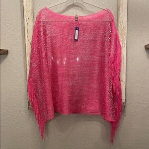 Pink Fringe Women's Sheer Poncho